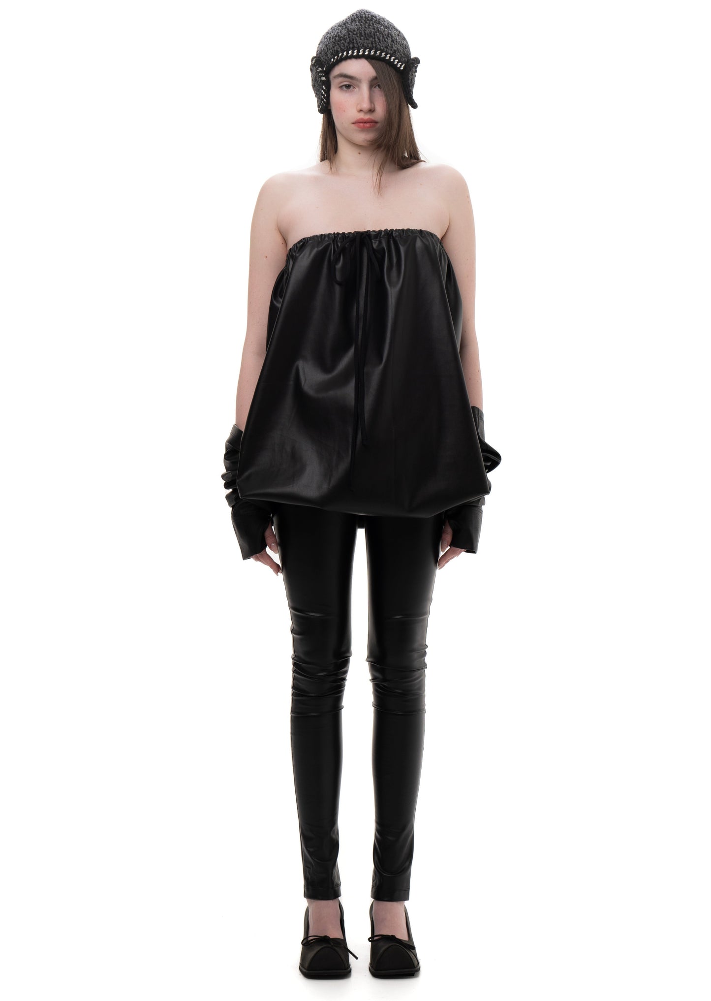 FAUX LEATHER BUBBLE JUMPSUIT