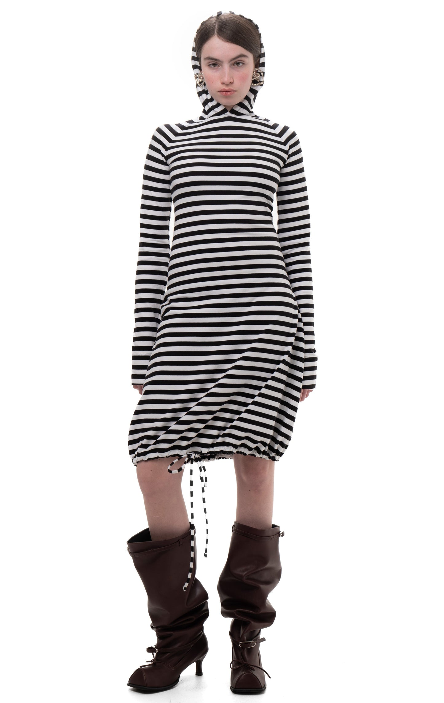 HOOD STRIPED LONGSLEEVE DRESS
