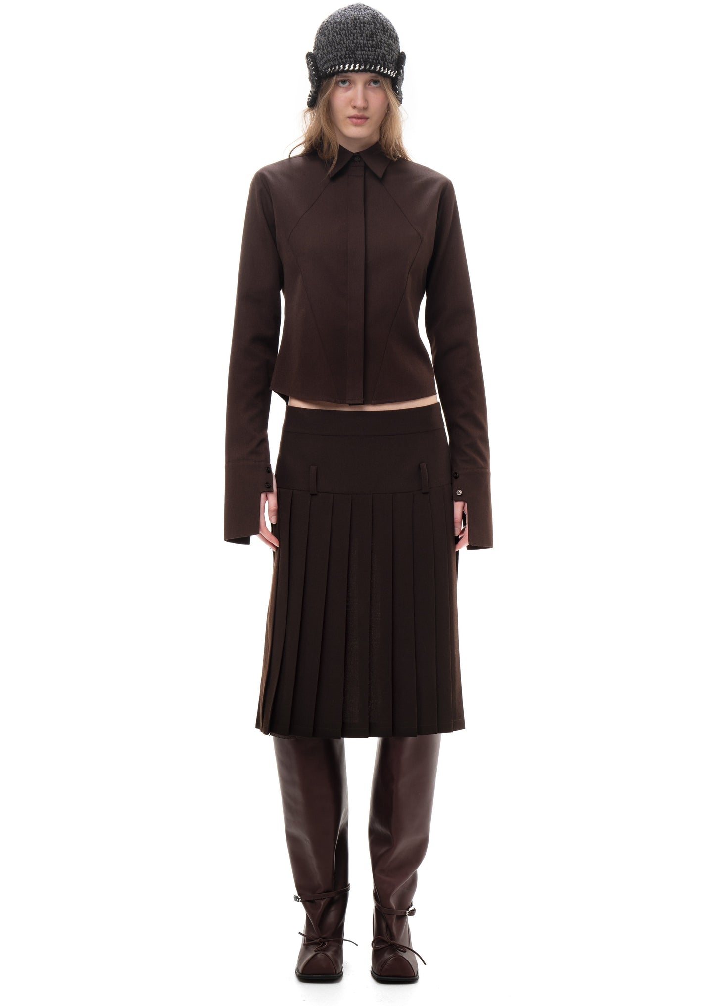 PLEATED MIDI/MINI SKIRT BROWN