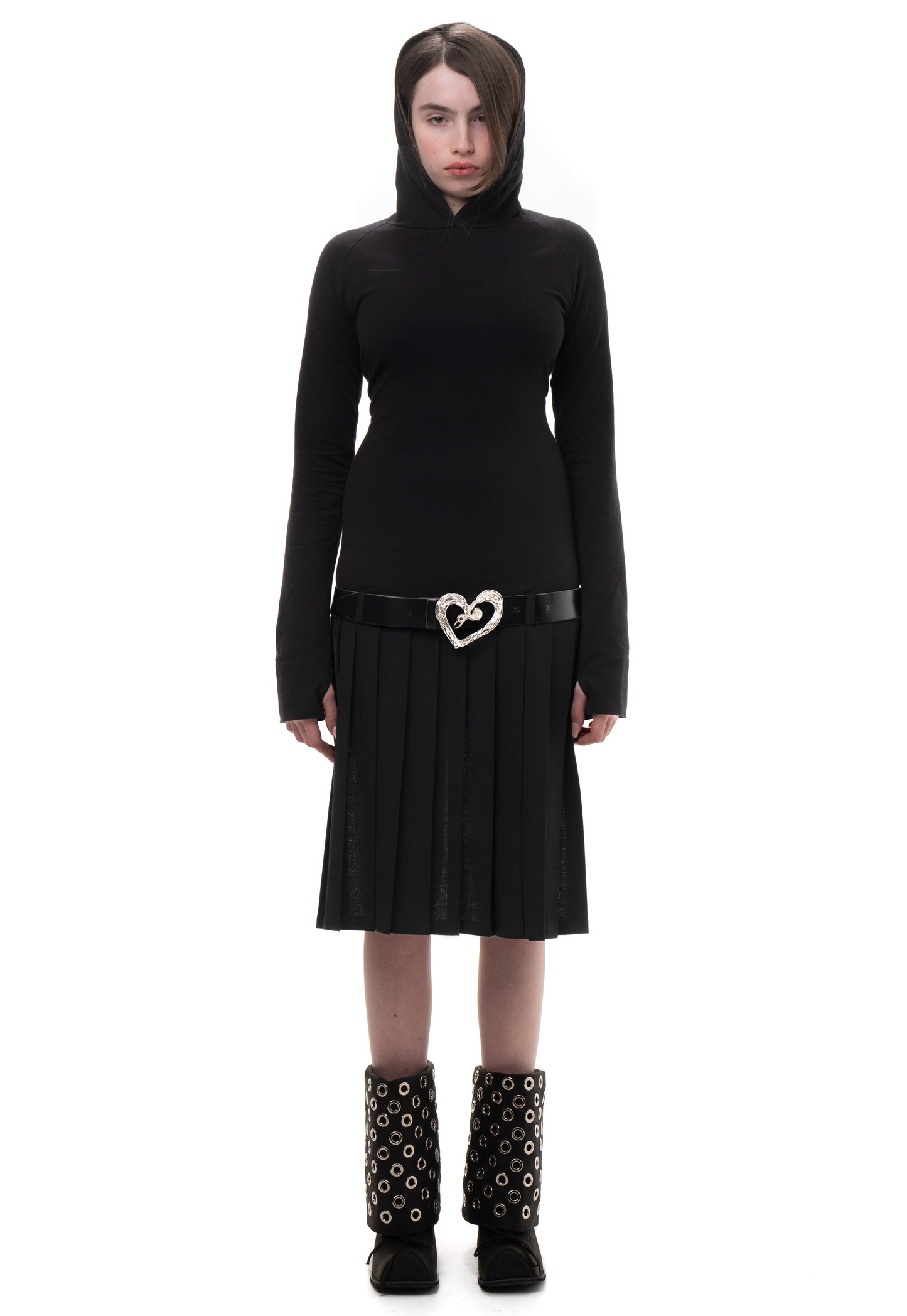 HOOD PLEATED DRESS