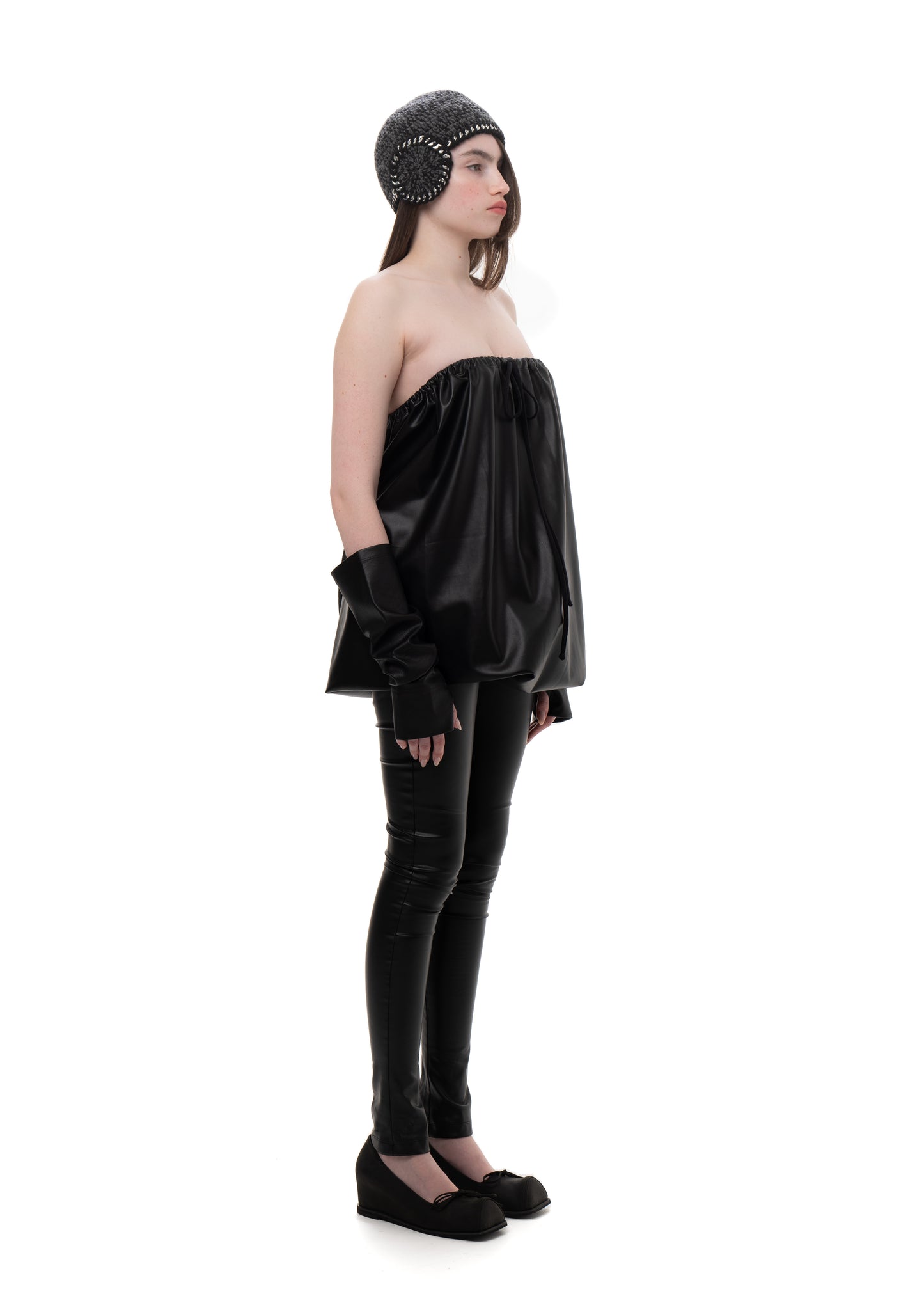 FAUX LEATHER BUBBLE JUMPSUIT