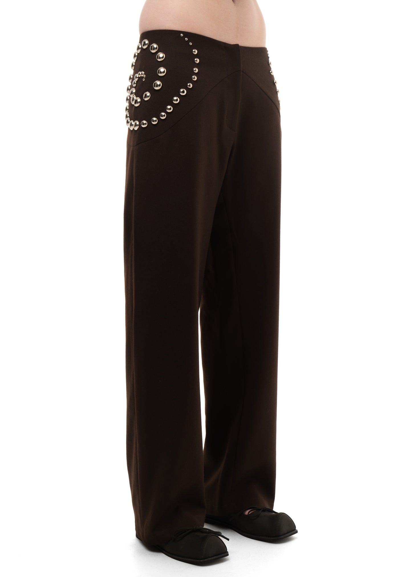 STUDDED SPIRAL TROUSERS BROWN
