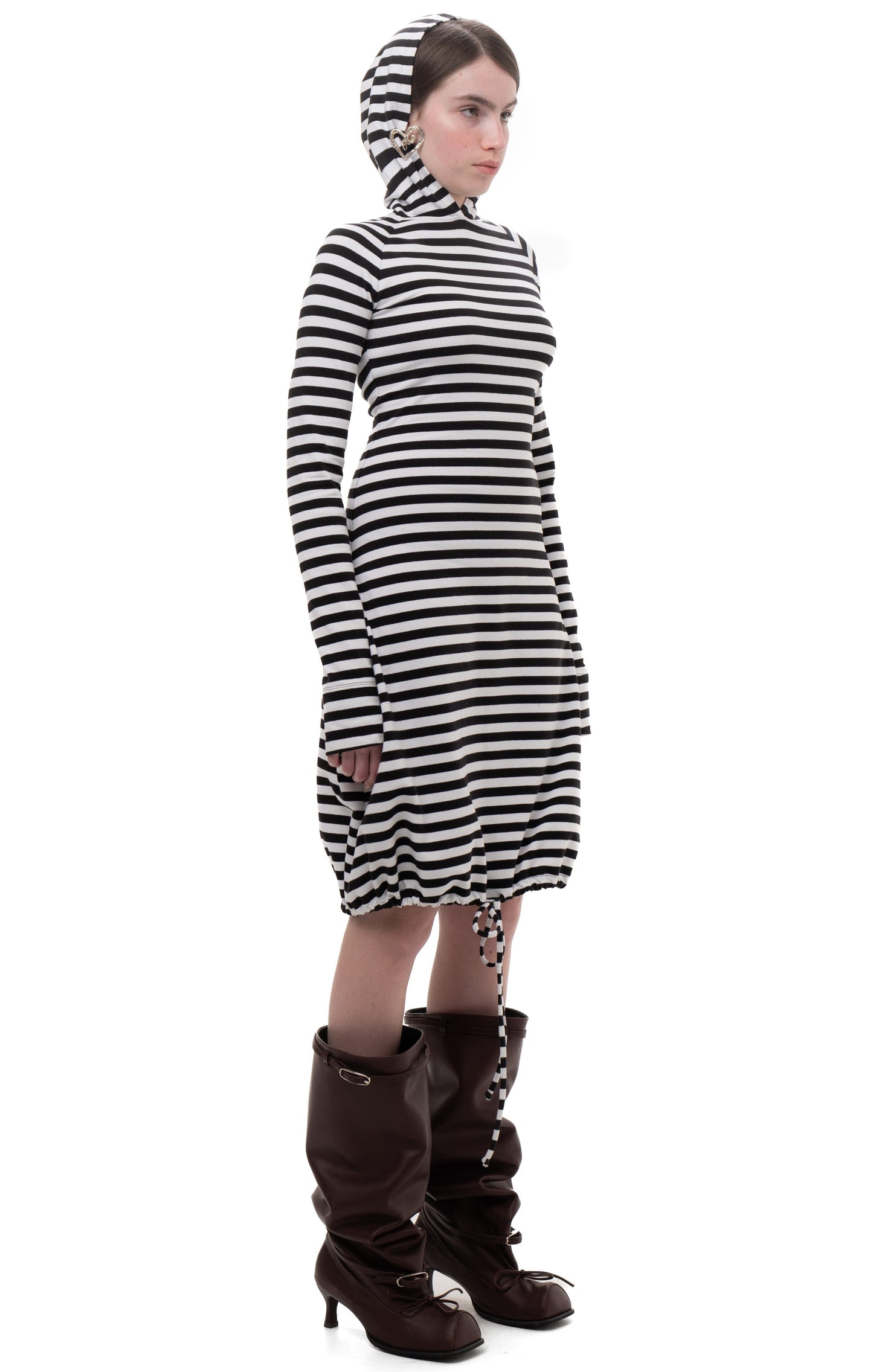 HOOD STRIPED LONGSLEEVE DRESS