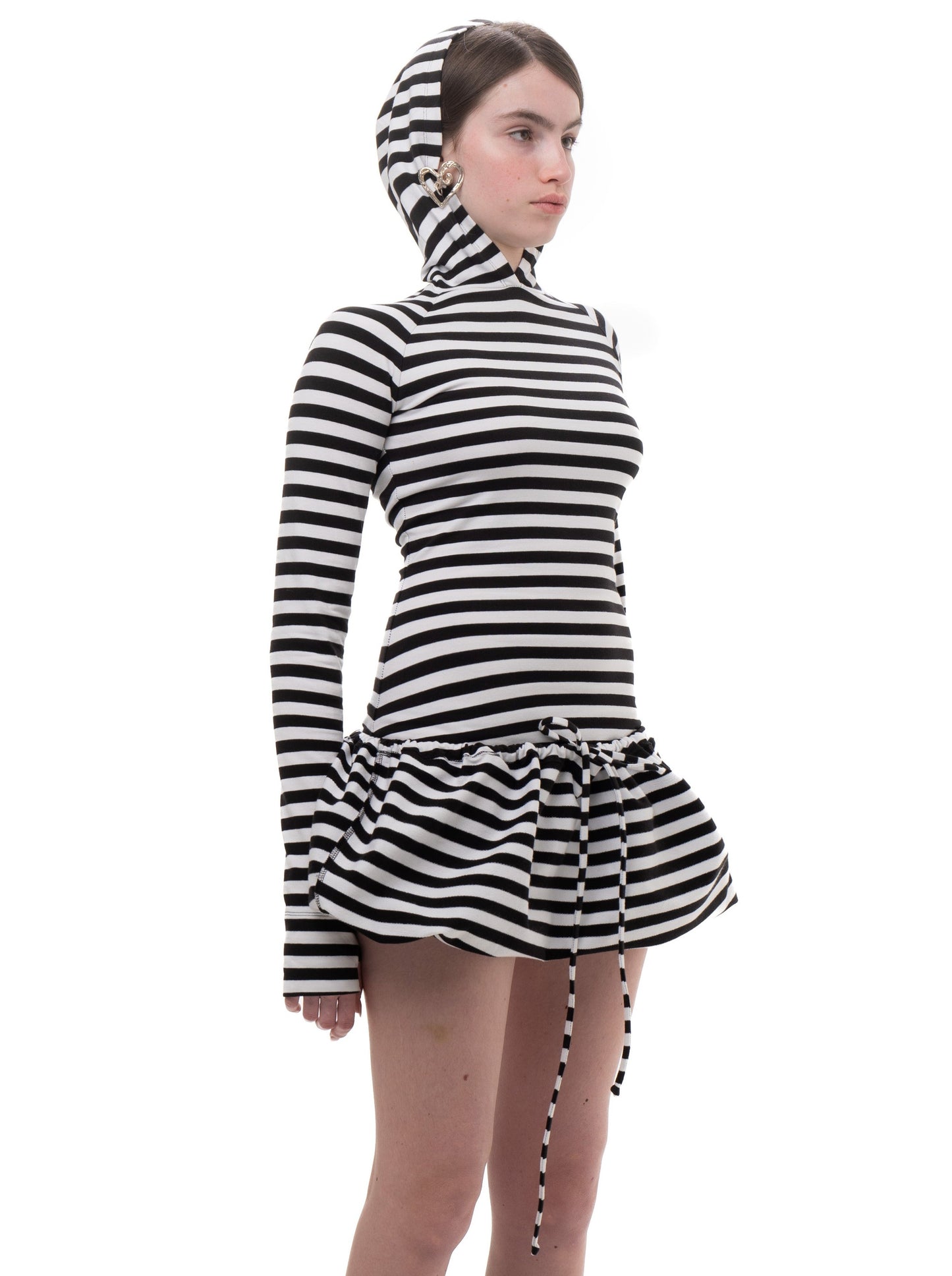 HOOD STRIPED LONGSLEEVE DRESS