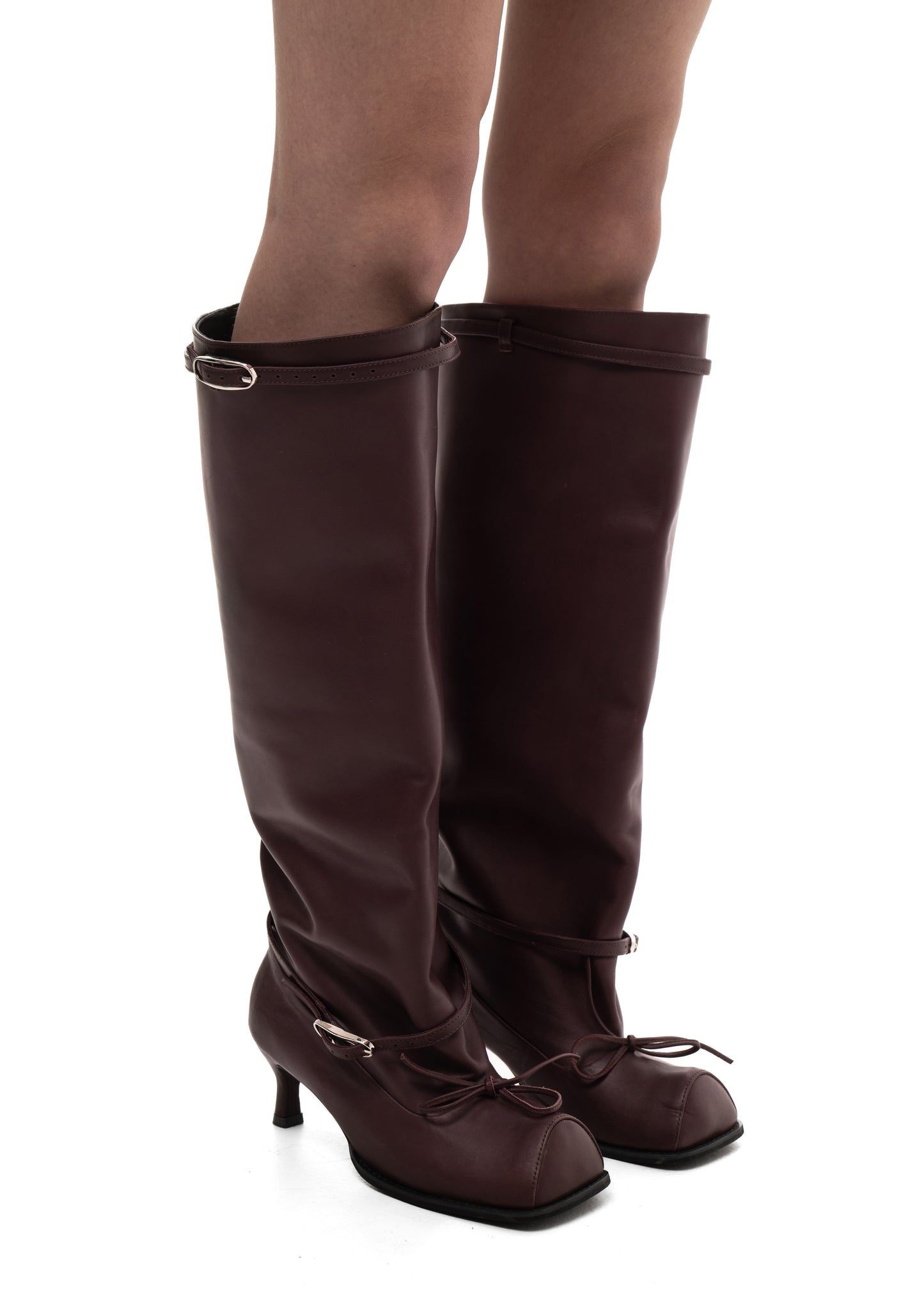 HOFA KNEE HIGH BUCKLE BOOTS BORDEAUX