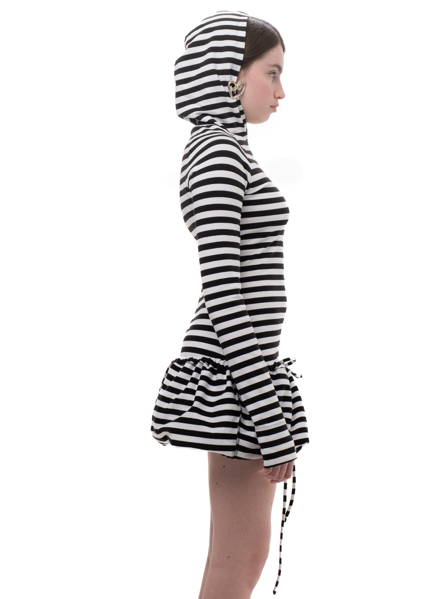 HOOD STRIPED LONGSLEEVE DRESS