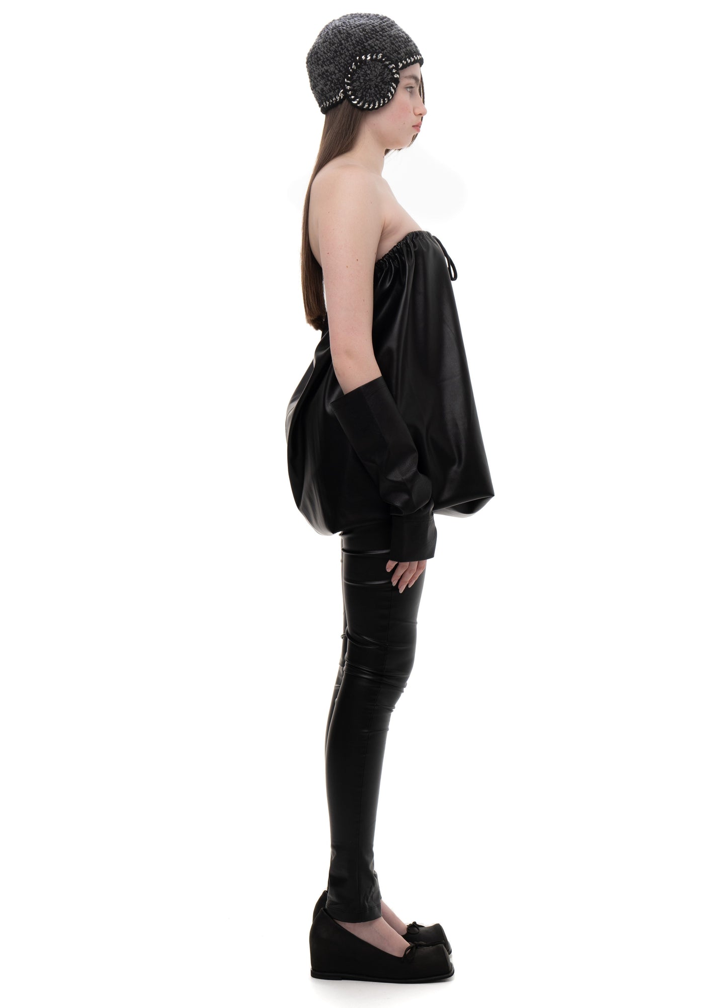 FAUX LEATHER BUBBLE JUMPSUIT