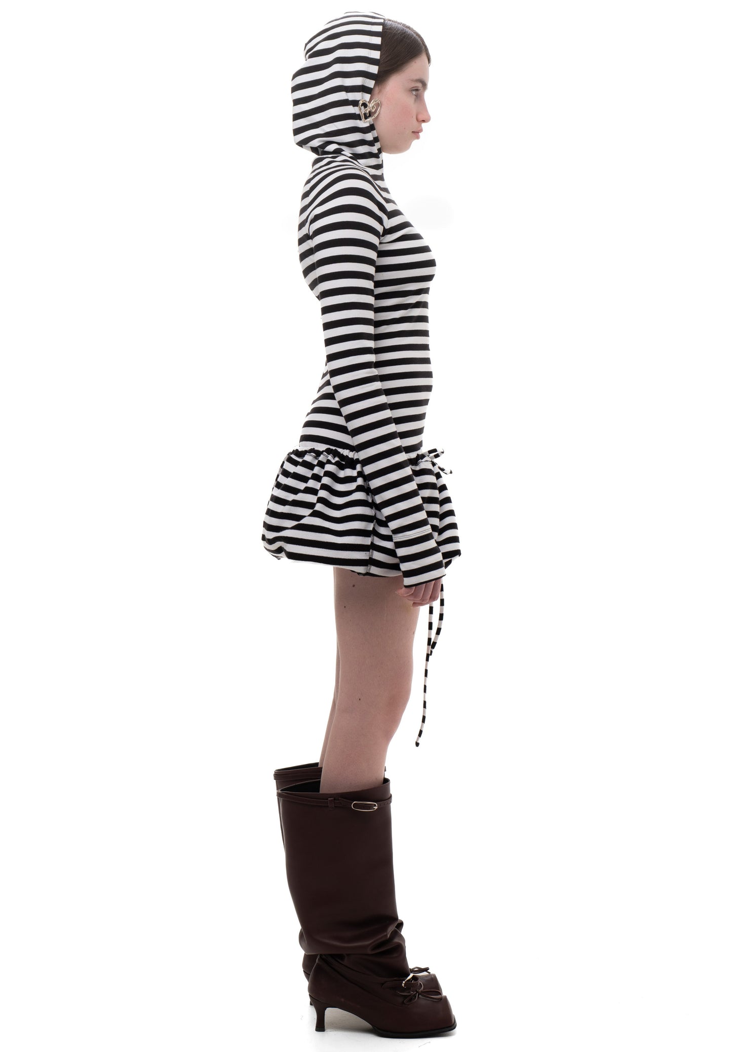 HOOD STRIPED LONGSLEEVE DRESS