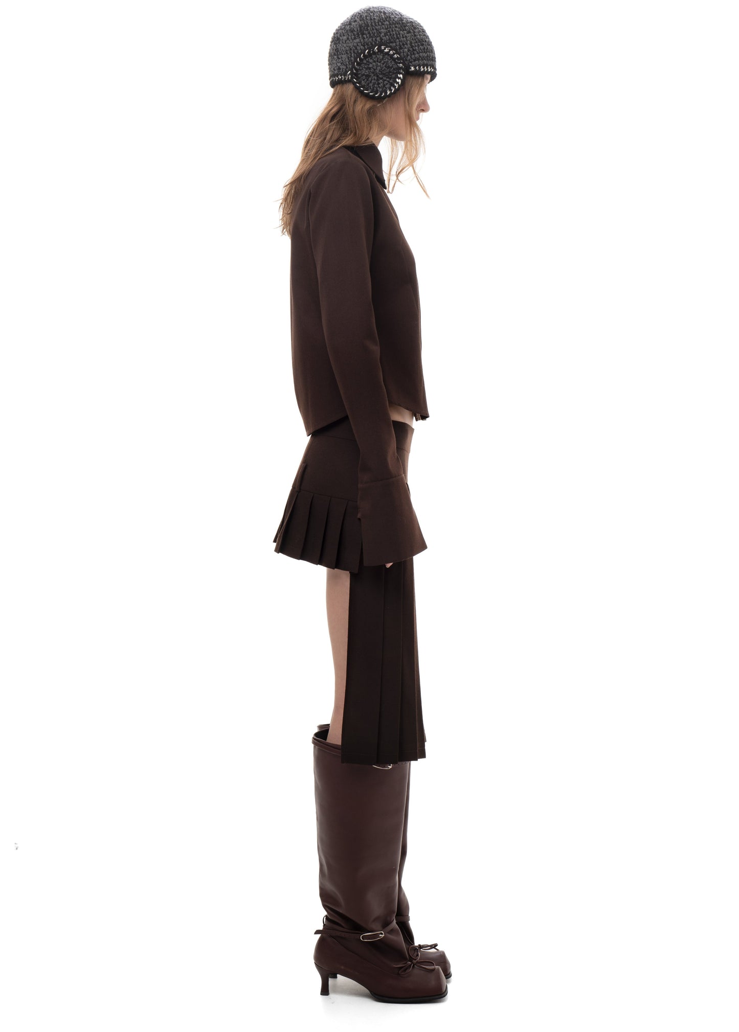 PLEATED MIDI/MINI SKIRT BROWN
