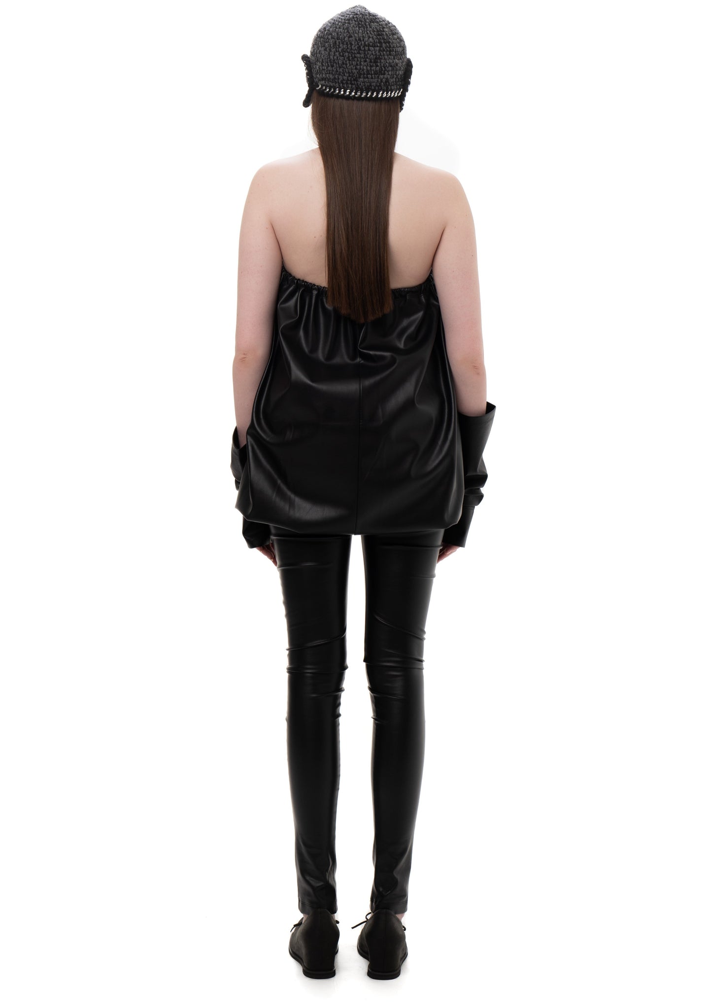 FAUX LEATHER BUBBLE JUMPSUIT