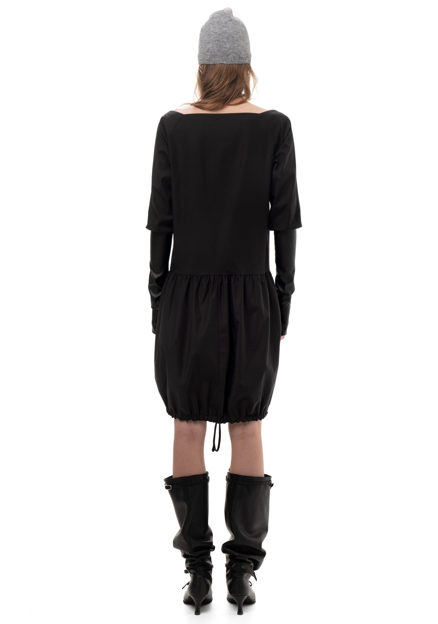 TAFFETA AND FAUX LEATHER TRACK DRESS