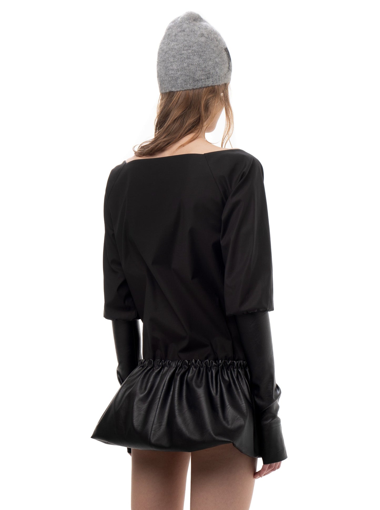 TAFFETA AND FAUX LEATHER TRACK DRESS