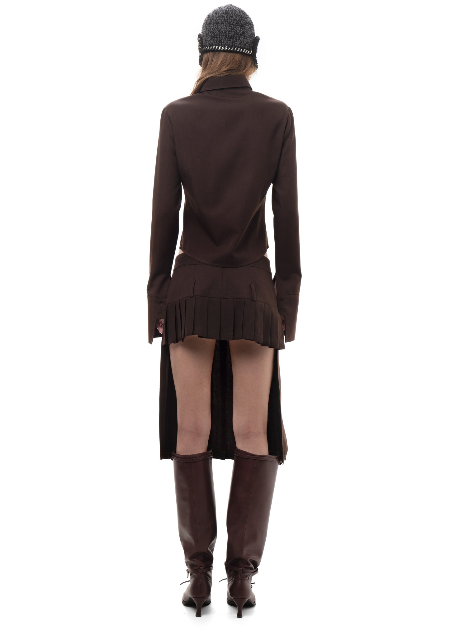 PLEATED MIDI/MINI SKIRT BROWN