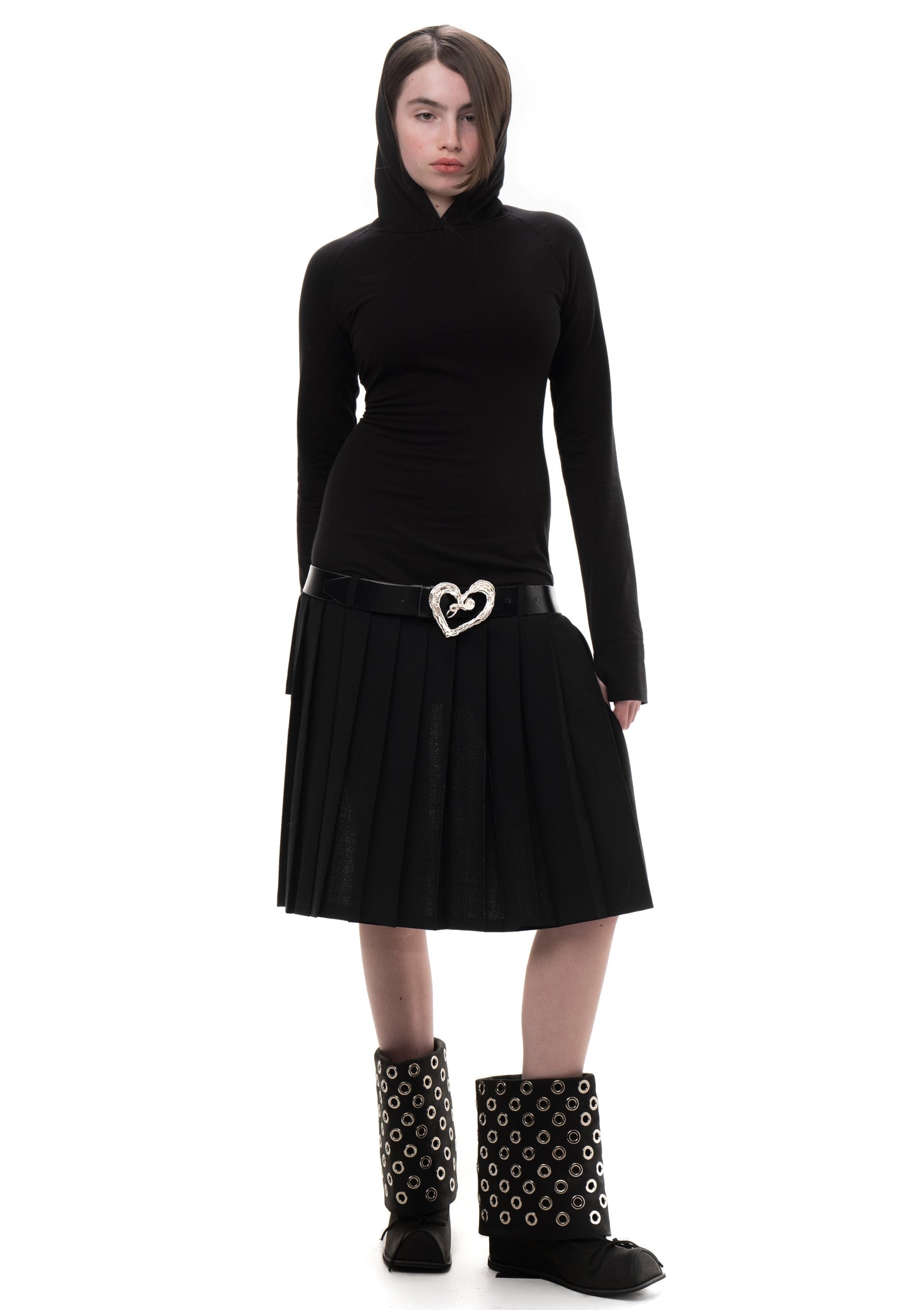 HOOD PLEATED DRESS