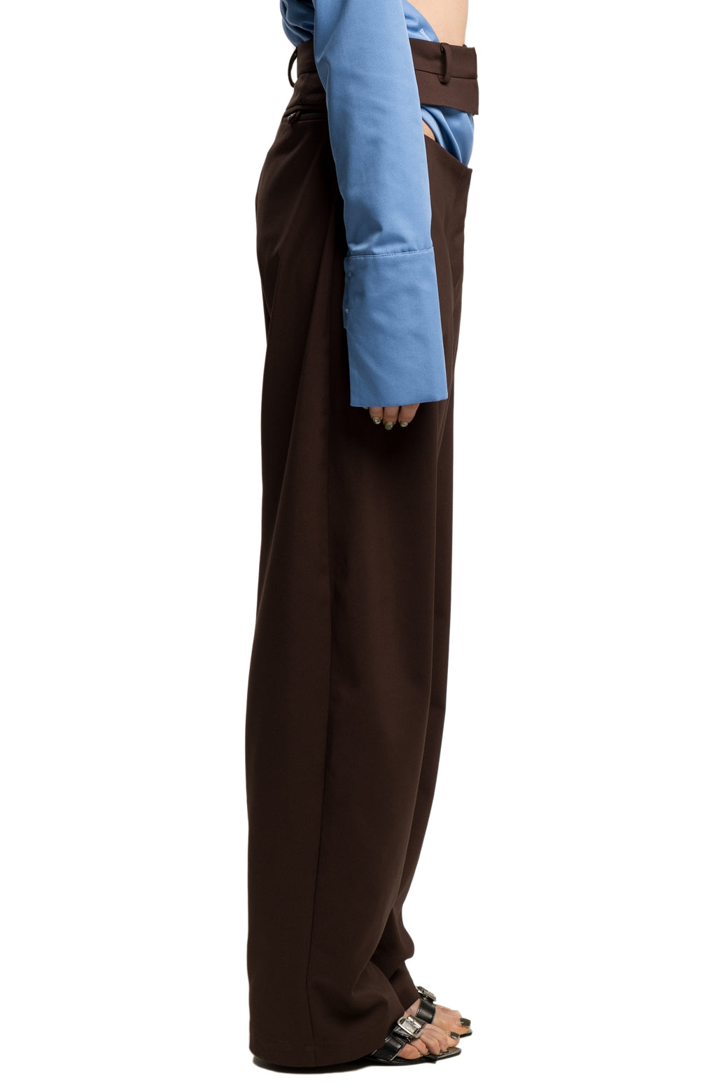 BROWN SLASHED SUIT WOOL TROUSERS