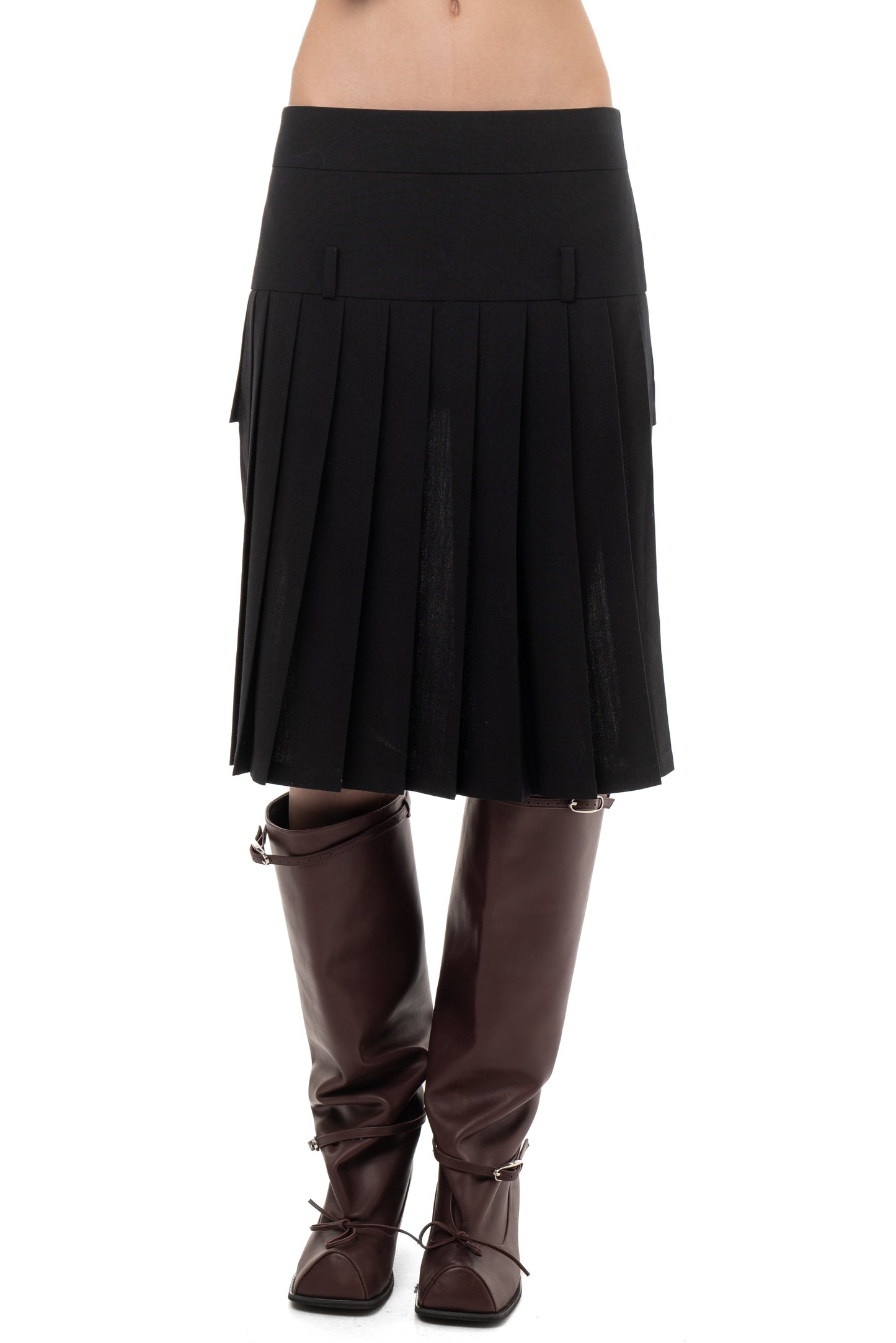 PLEATED MIDI/MINI SKIRT BROWN