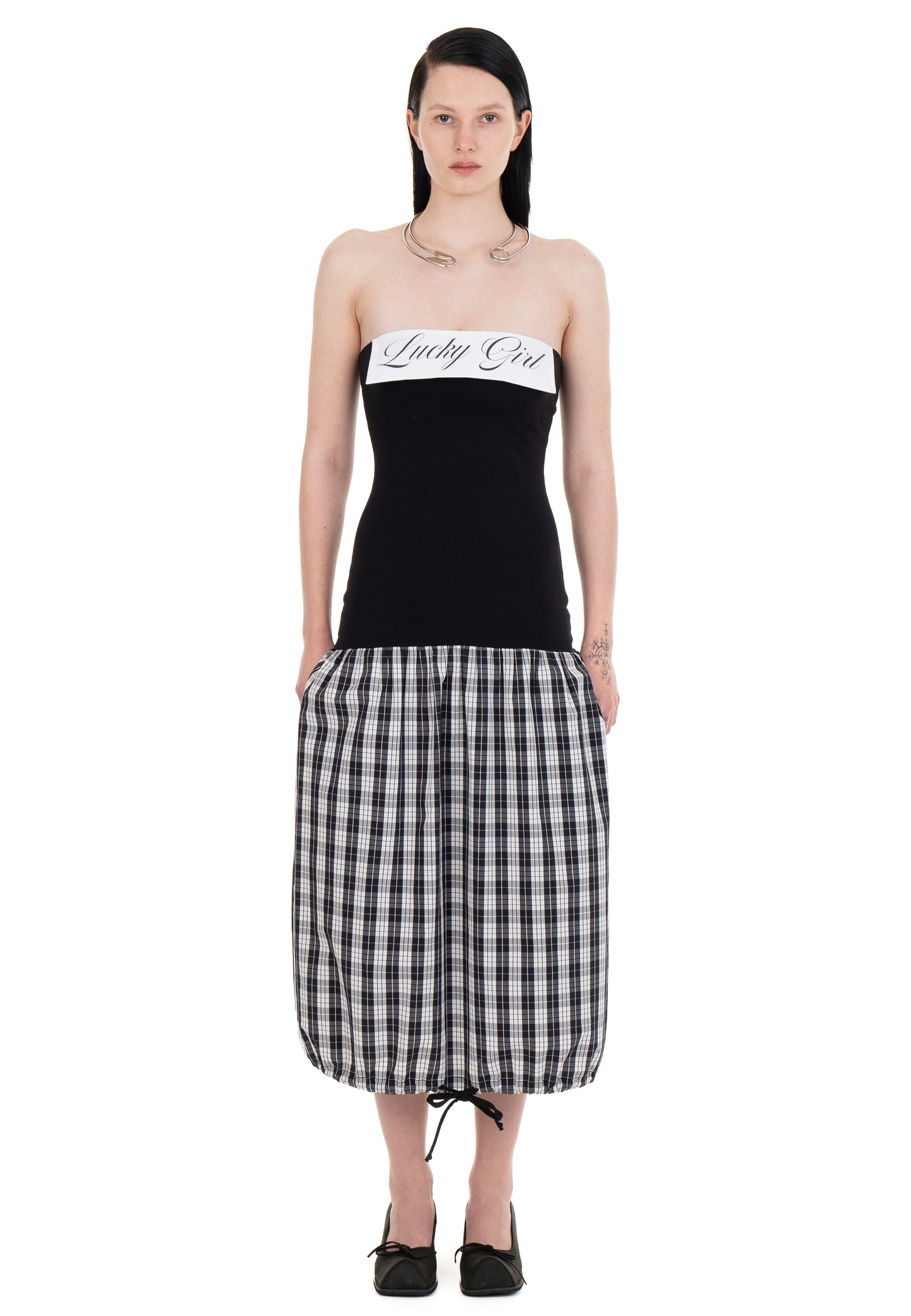 LUCKY GIRL TUBE DRESS BLACK/CHECKERED