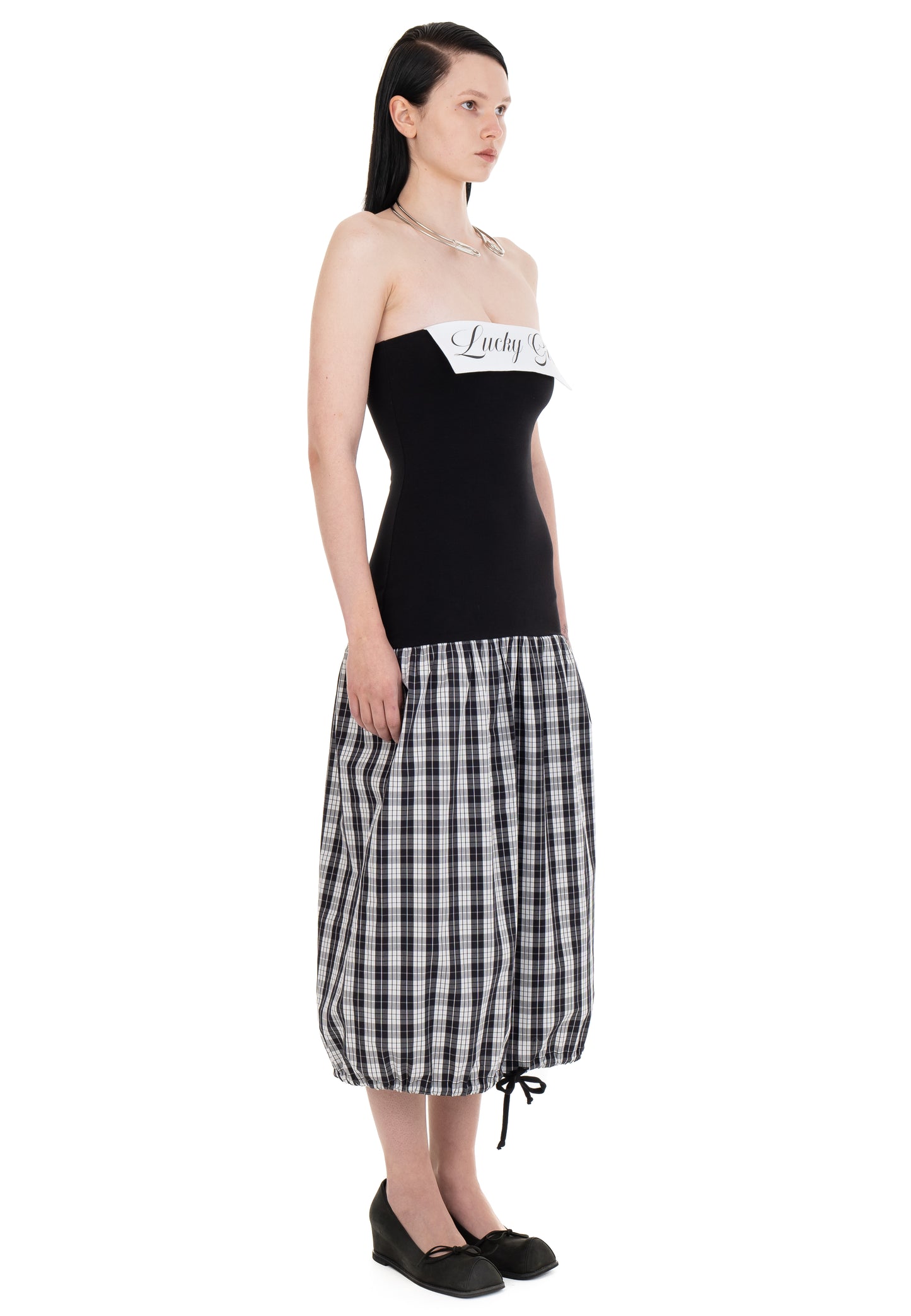 LUCKY GIRL TUBE DRESS BLACK/CHECKERED