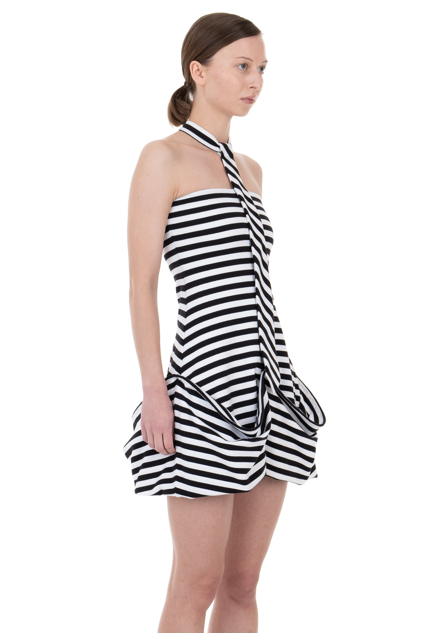 NECKTIE DRAPED DRESS STRIPED