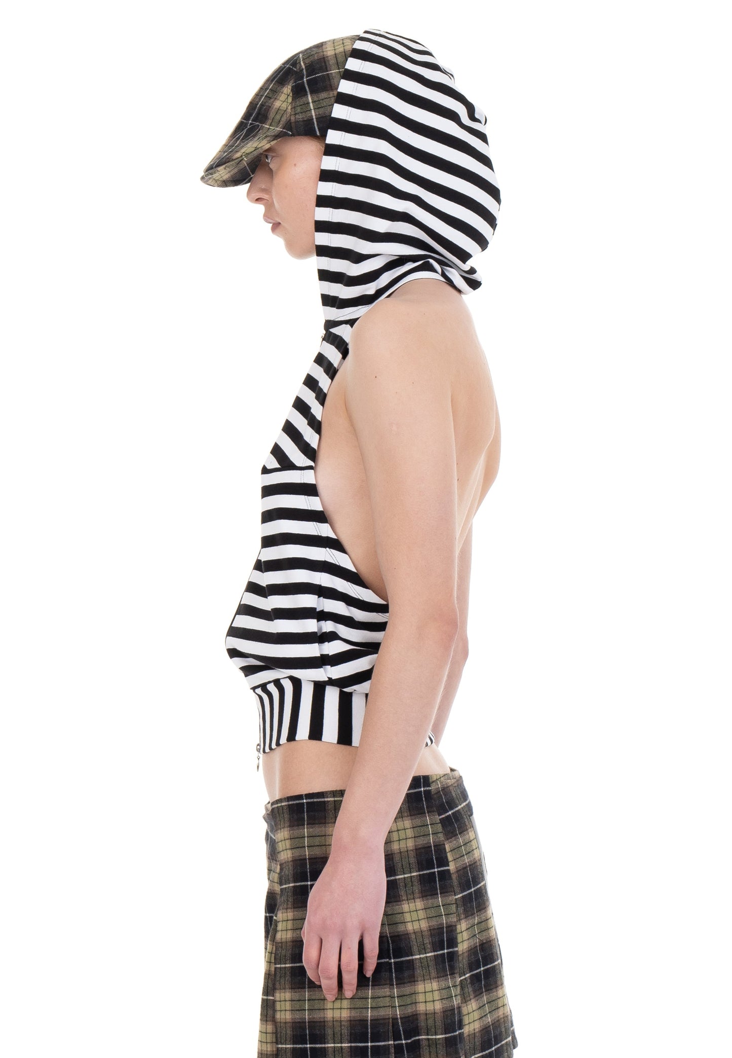 BACKLESS HOOD TOP STRIPED