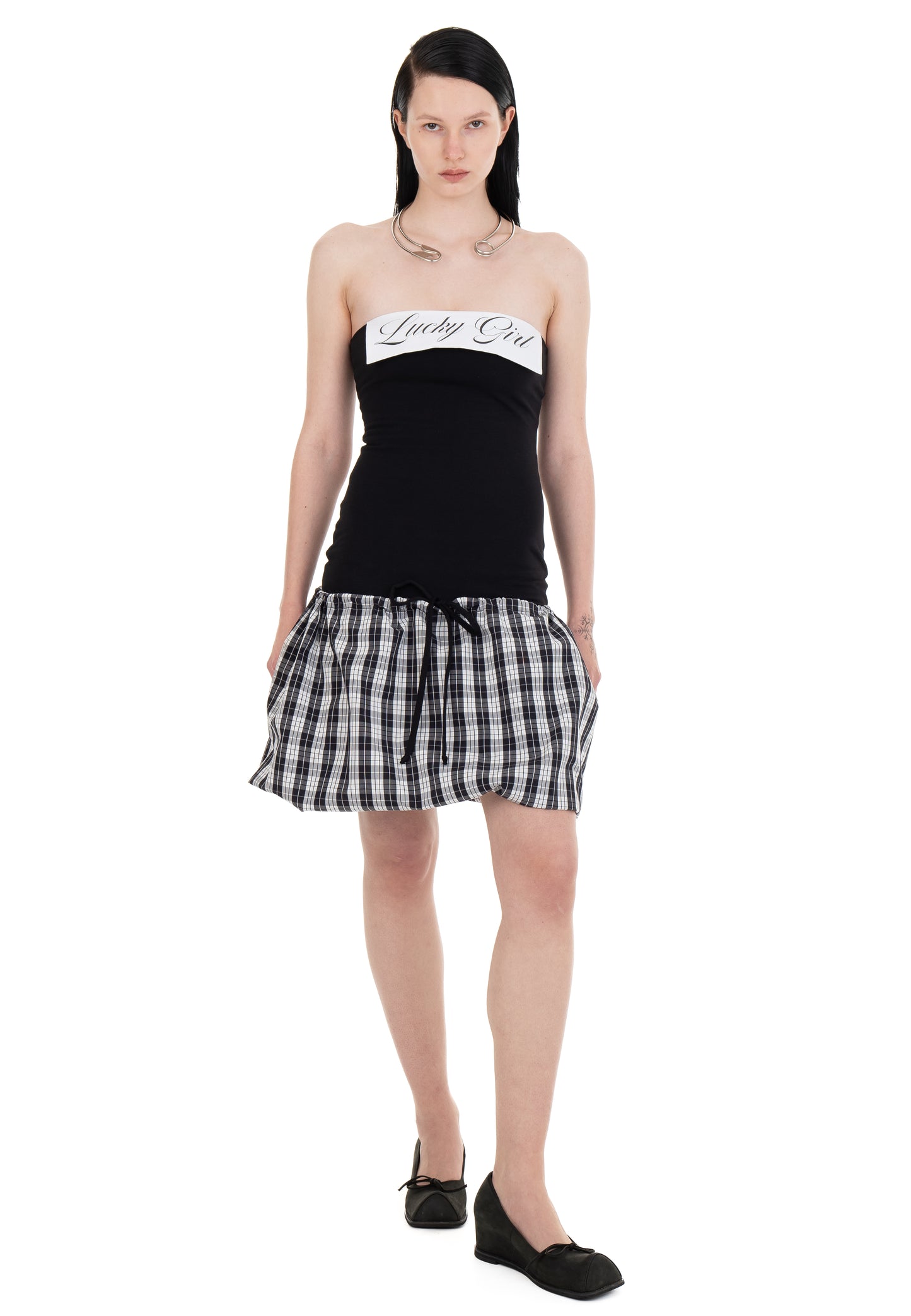 LUCKY GIRL TUBE DRESS BLACK/CHECKERED