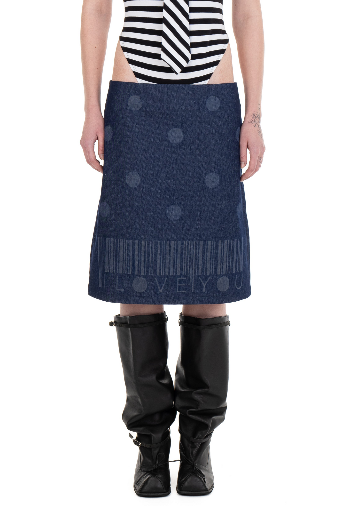 I LOVE YOU DENIM MIDI SKIRT