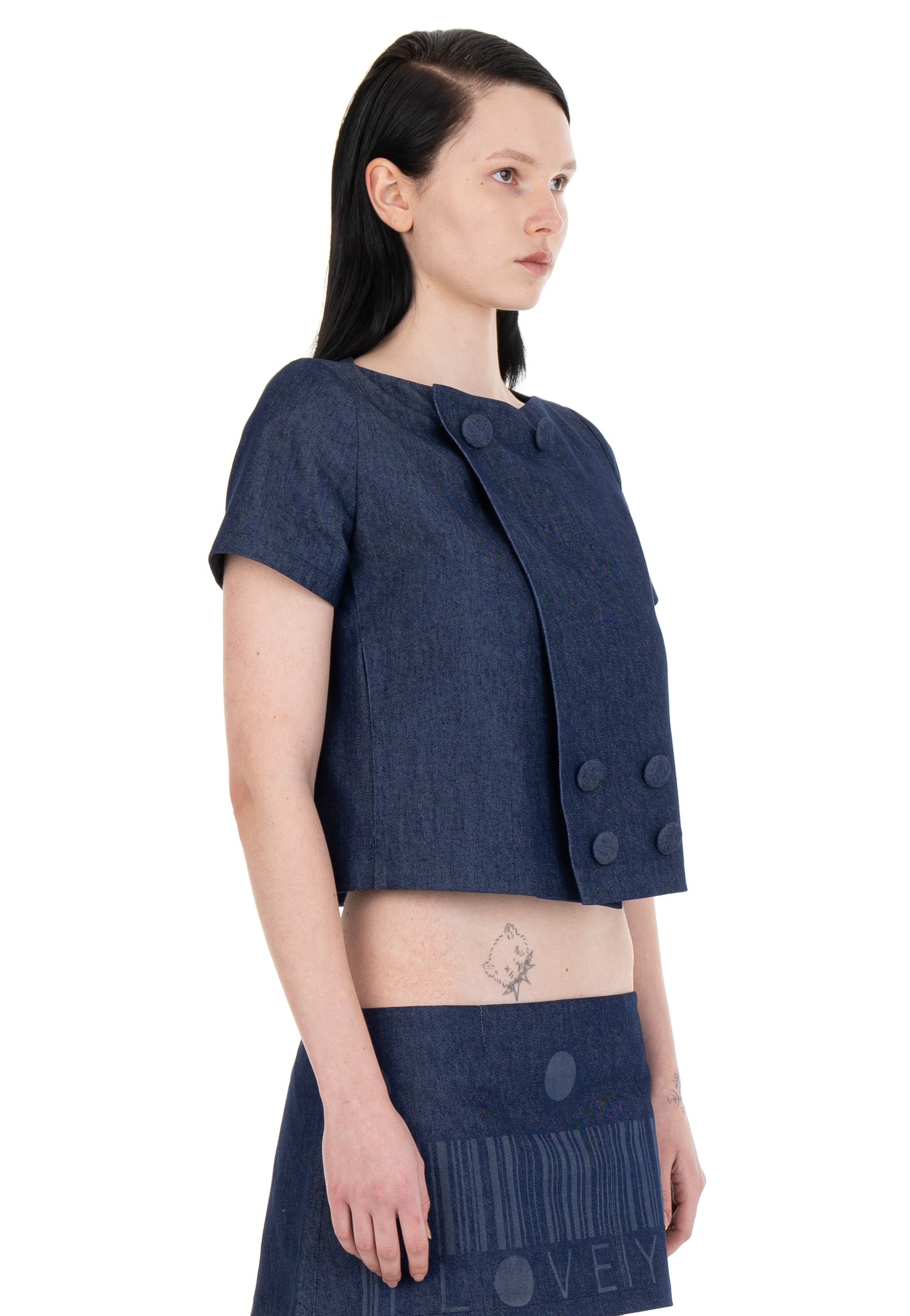DETACHABLE SLEEVE SUIT JACKET DENIM