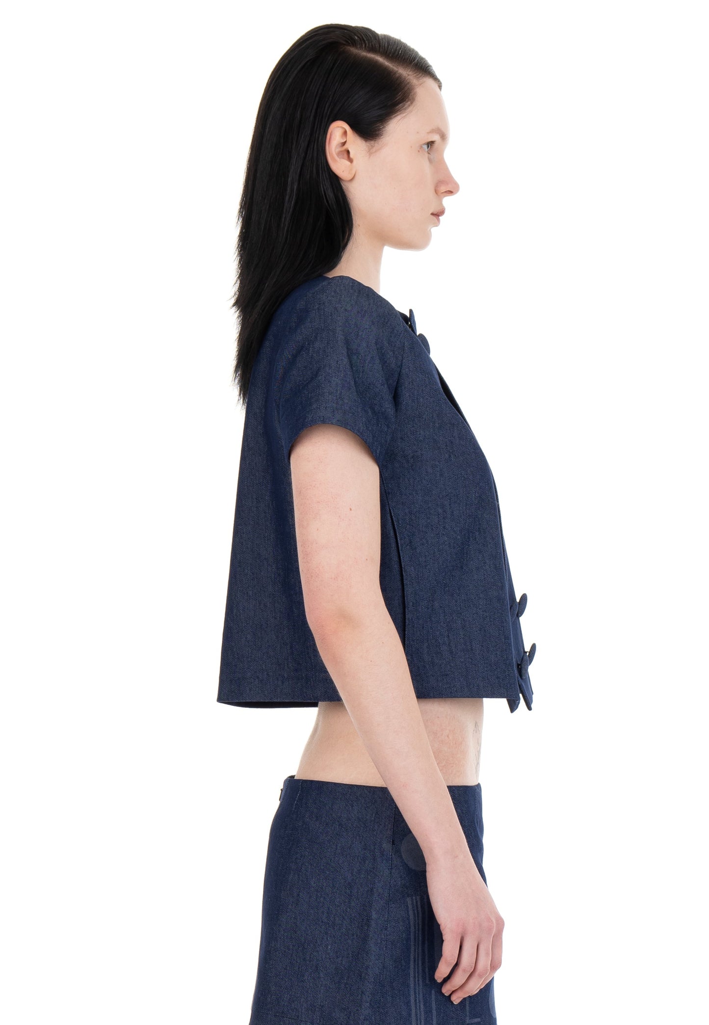 DETACHABLE SLEEVE SUIT JACKET DENIM
