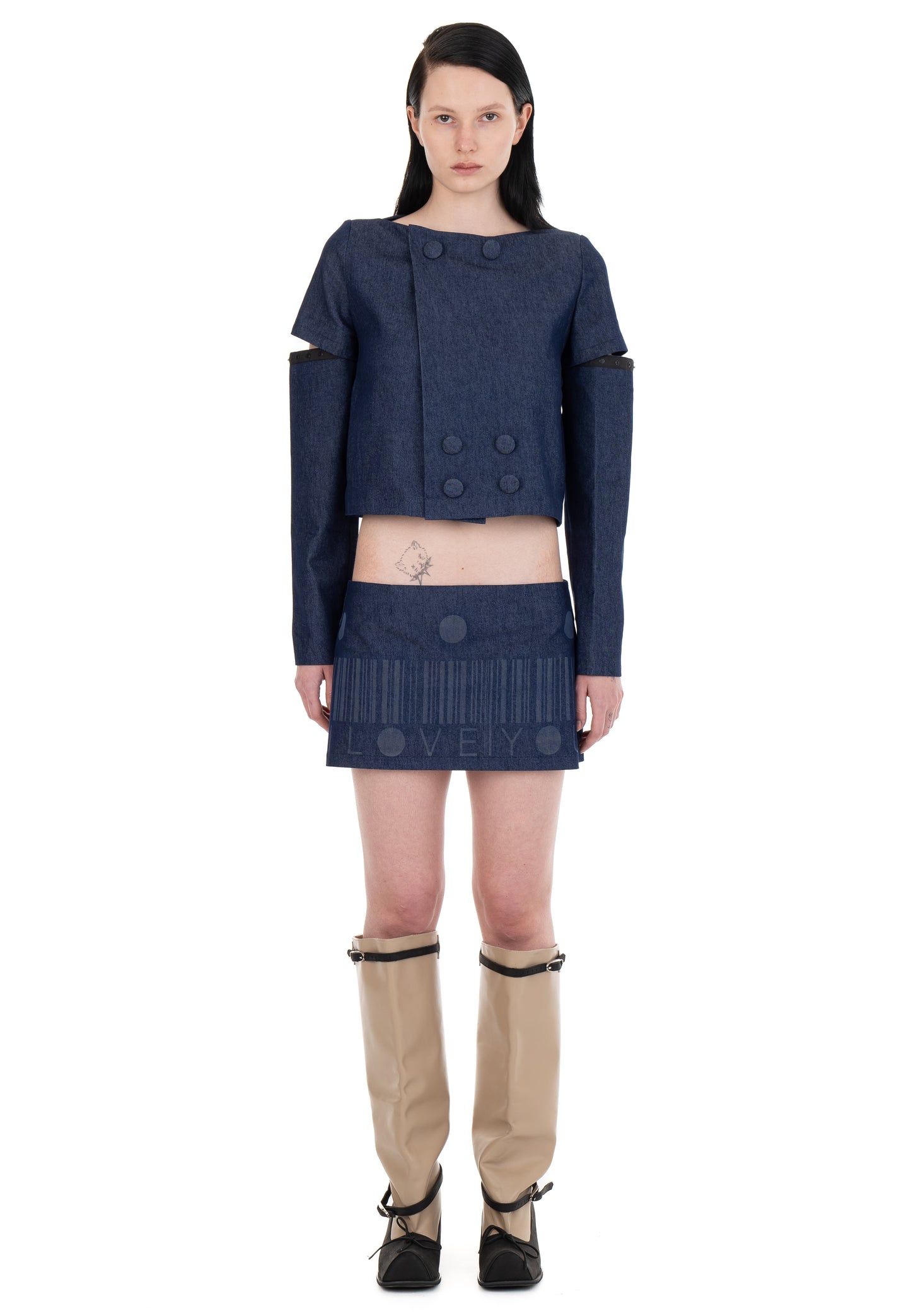 DETACHABLE SLEEVE SUIT JACKET DENIM