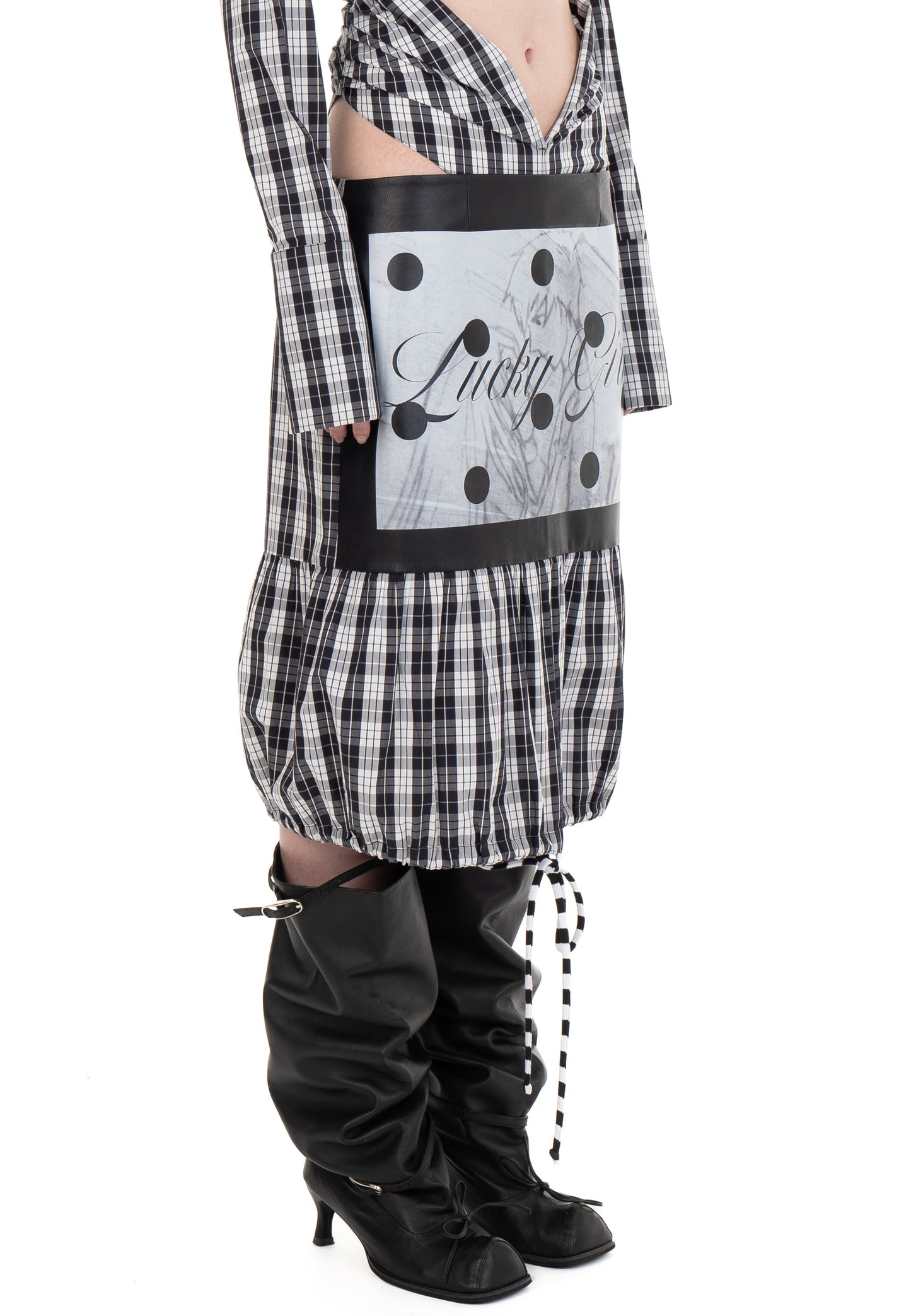 LUCKY GIRL LEATHER/COTTON MIDI SKIRT