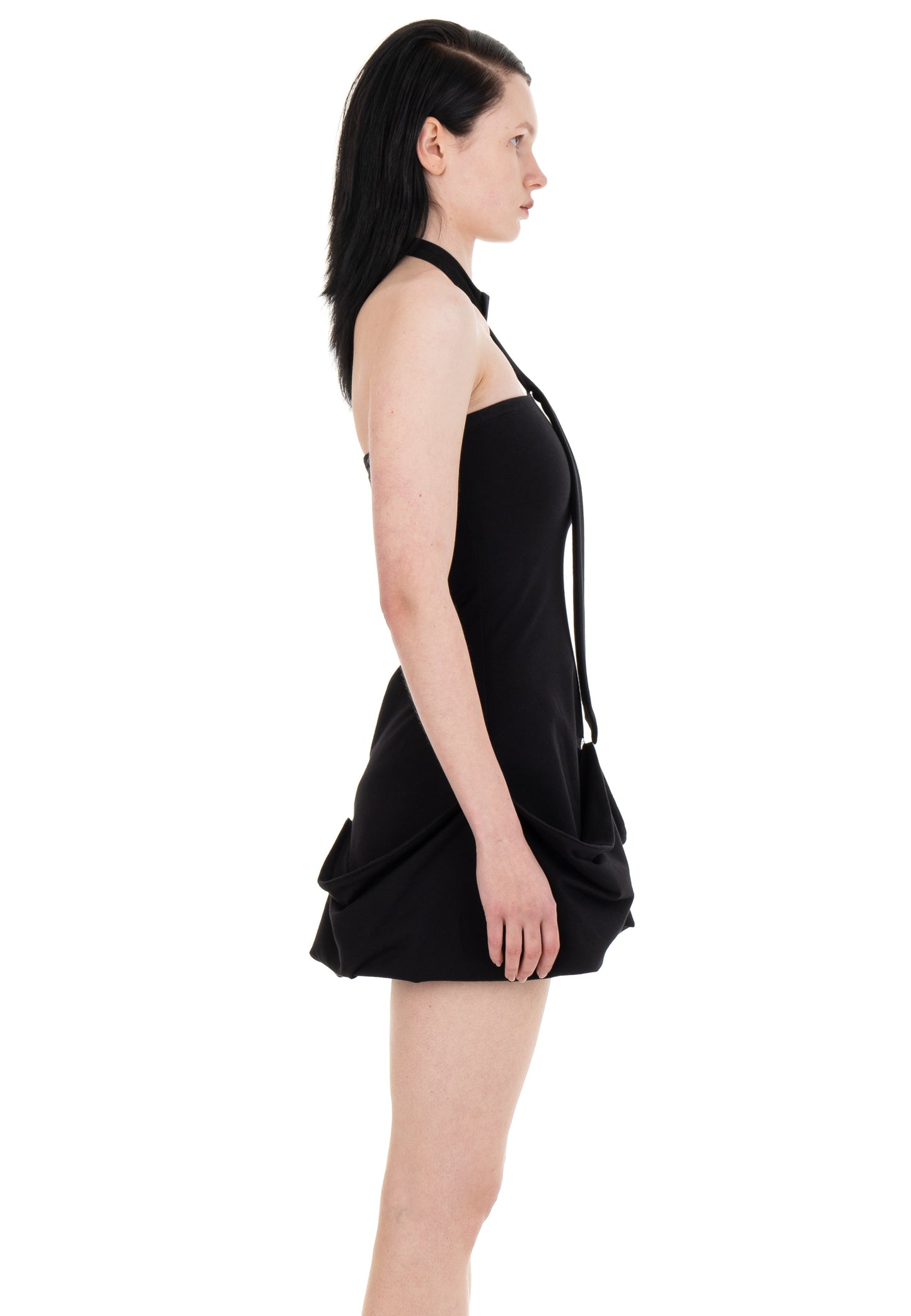 NECKTIE DRAPED DRESS BLACK