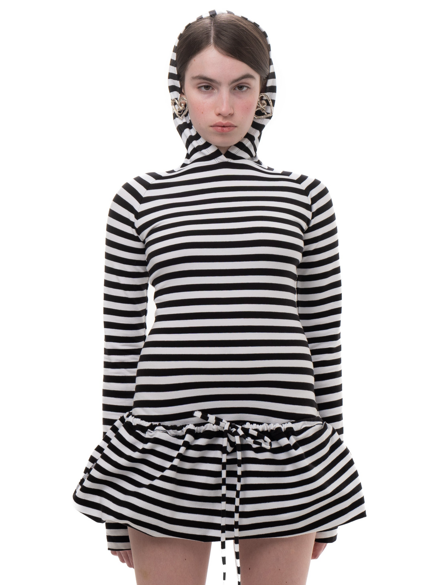 HOOD STRIPED LONGSLEEVE DRESS