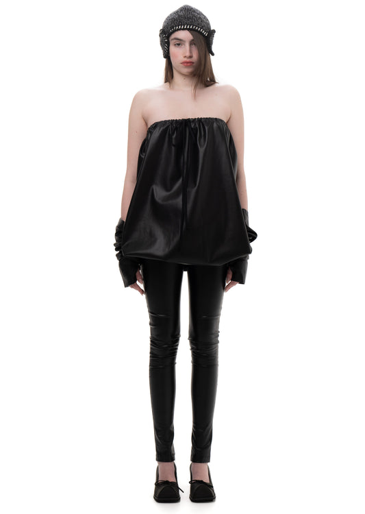 FAUX LEATHER BUBBLE JUMPSUIT