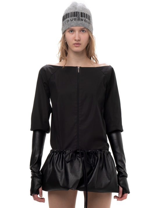 TAFFETA AND FAUX LEATHER TRACK DRESS