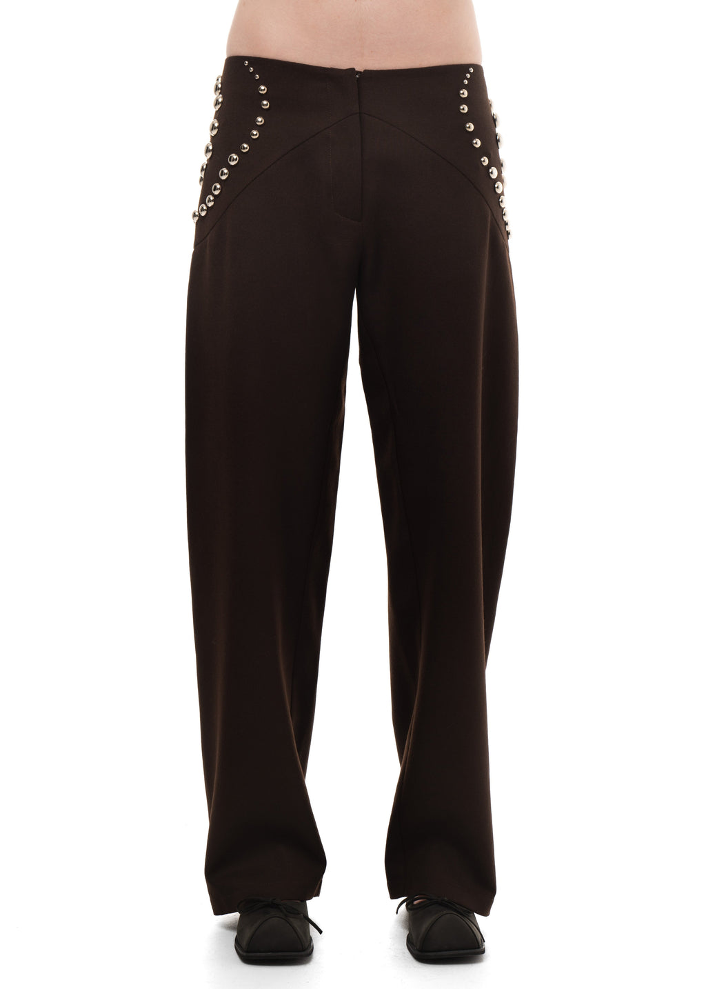 STUDDED SPIRAL TROUSERS BROWN