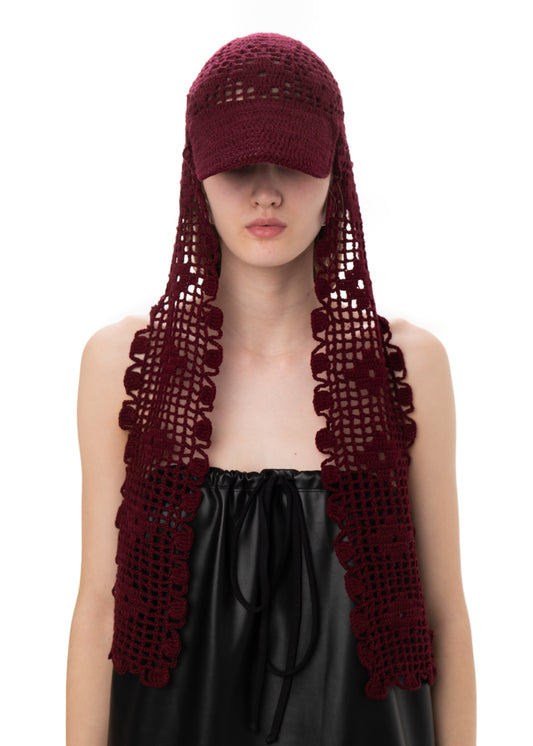 CROCHET SCARF CAP IN BORDO