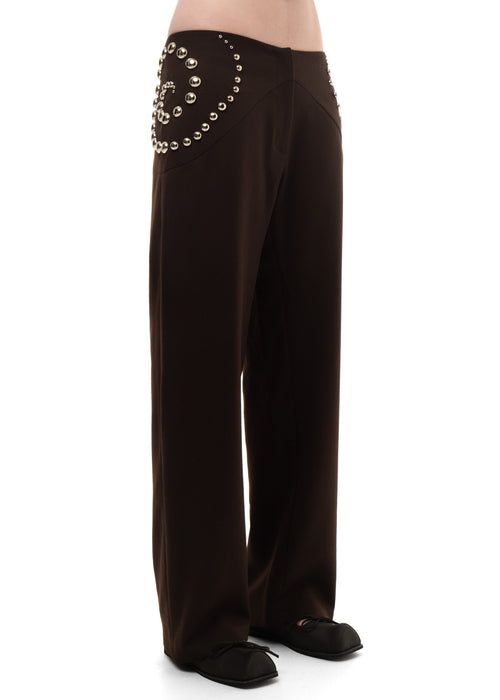 STUDDED SPIRAL TROUSERS BROWN