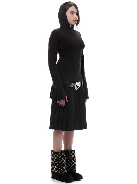 HOOD PLEATED DRESS