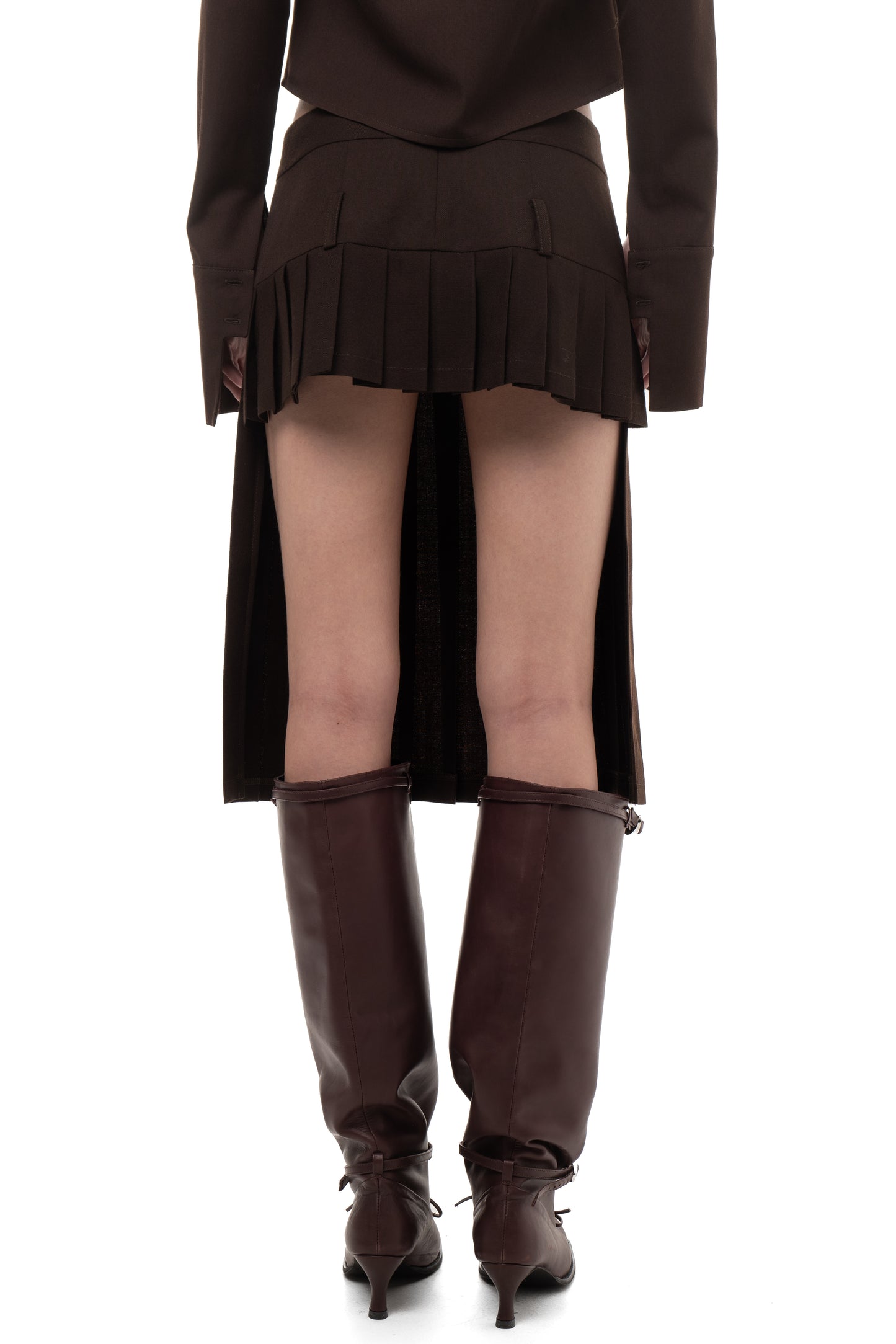PLEATED MIDI/MINI SKIRT BROWN