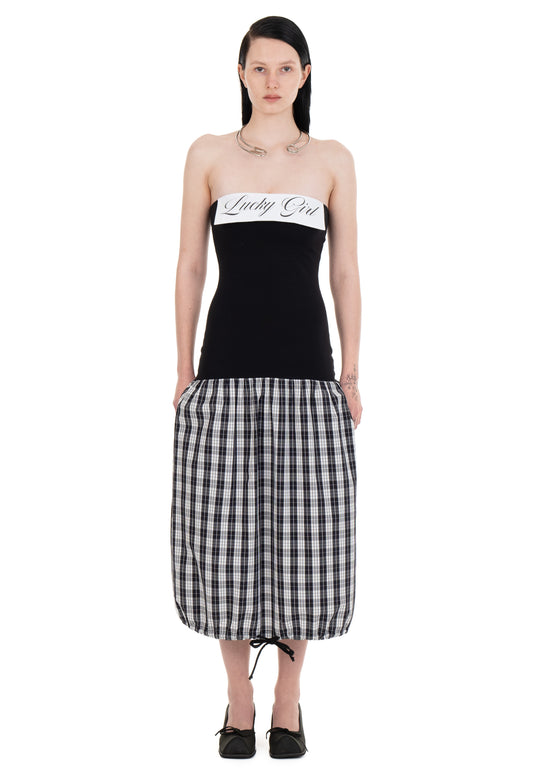 LUCKY GIRL TUBE DRESS BLACK/CHECKERED