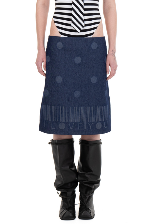 I LOVE YOU DENIM MIDI SKIRT