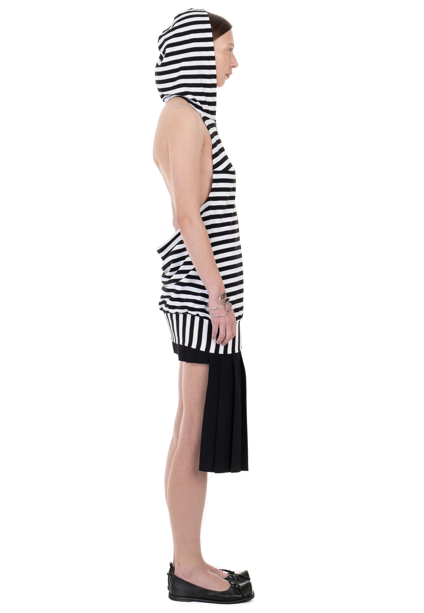 BACKLESS HOOD DRESS STRIPED