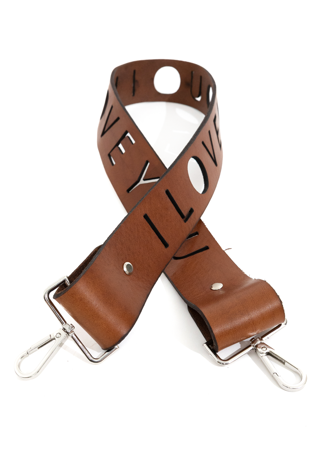 'I LOVE YOU' CROSSBODY BAG STRAP BROWN