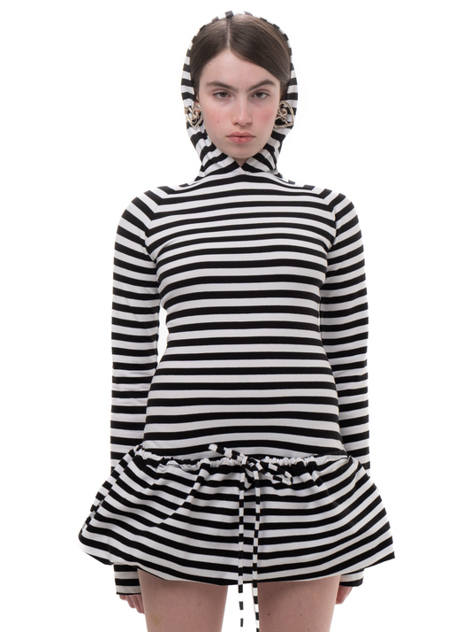 HOOD STRIPED LONGSLEEVE DRESS